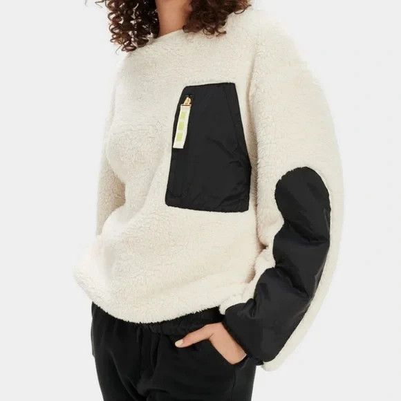 UGG Tops - UGG Women's Niko Sherpa Sweatshirt Medium Cream Black Cozy Pullover Crewneck